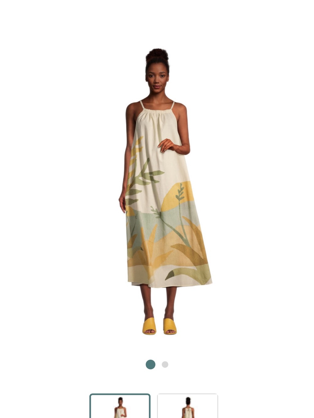 Cost Plus World Market Cream Botanical Print Midi Dress